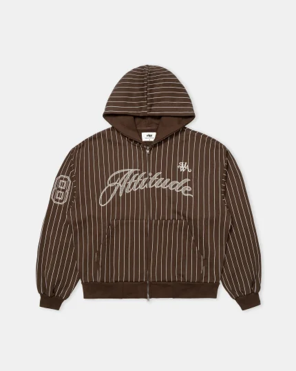 Baseball Zip Up Hoodie Brown